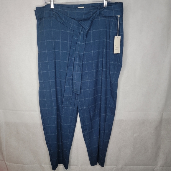 a new day Pants - NWT A New Day Dress Pants Blue Windowpane Plaid Belted High Rise Preppy Office